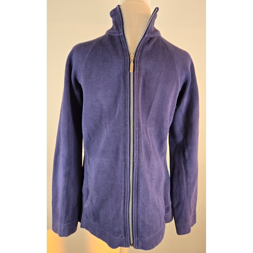 Tommy Bahama Sweater Full Zip Indigo Blue Chunky Knit Mock Neck Quiet Luxury Min
